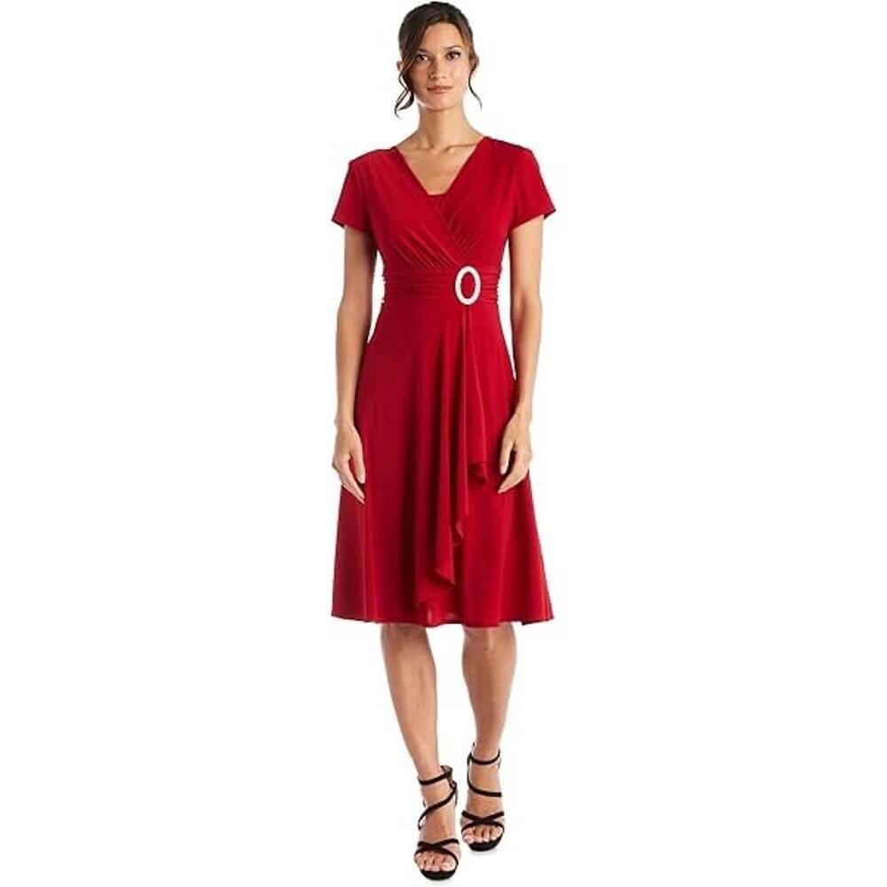 R&M Richards Women's Faux Wrap Dress W/Rhinestone Embellishment